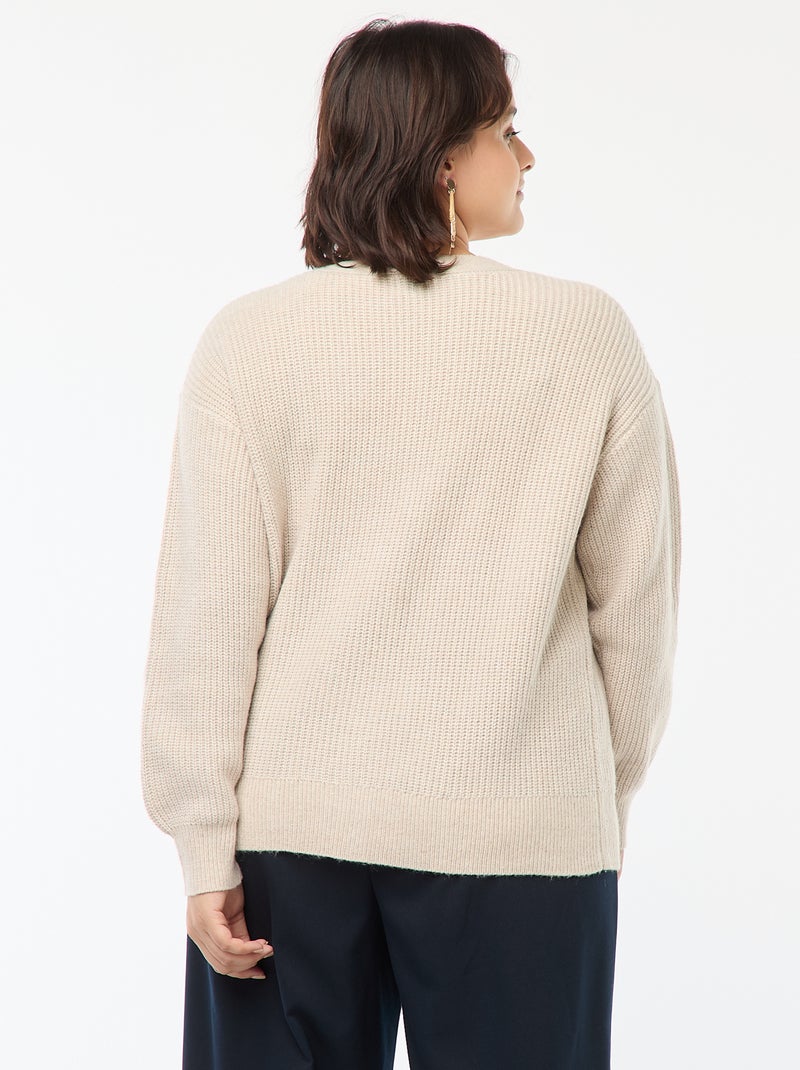 Gilet cardigan en maille côtelée Beige - Kiabi