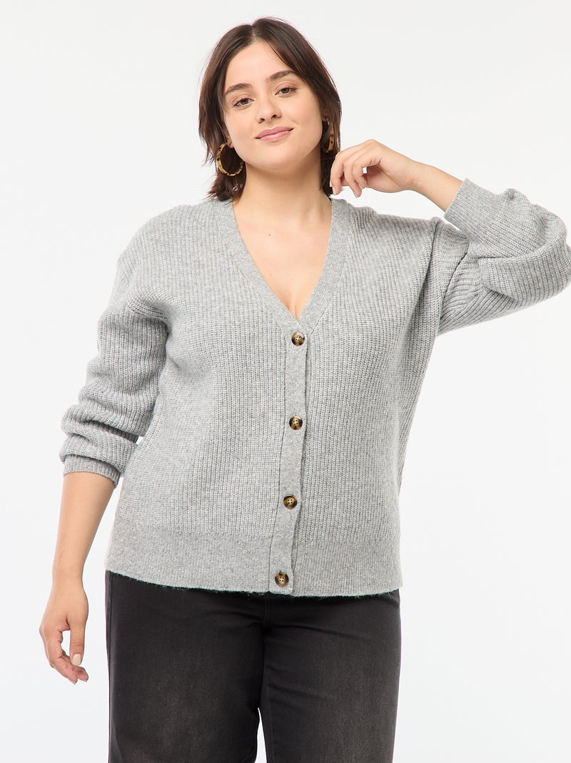 Gilet cardigan en maille côtelée Gris - Kiabi