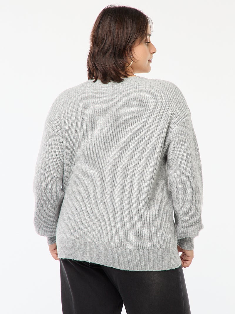 Gilet cardigan en maille côtelée Gris - Kiabi