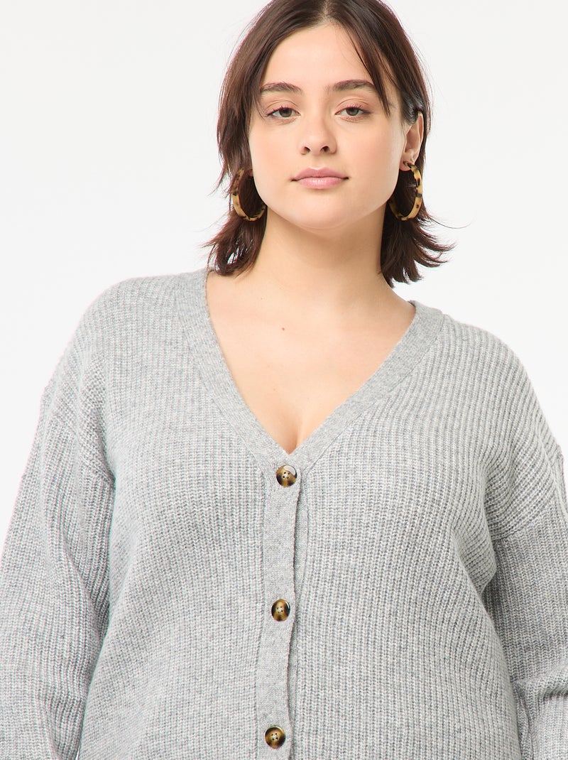 Gilet cardigan en maille côtelée Gris - Kiabi