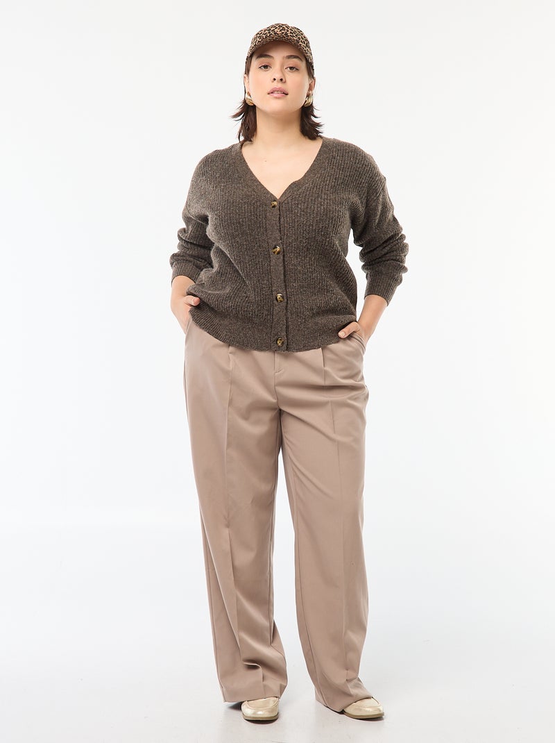 Gilet cardigan en maille côtelée Marron - Kiabi