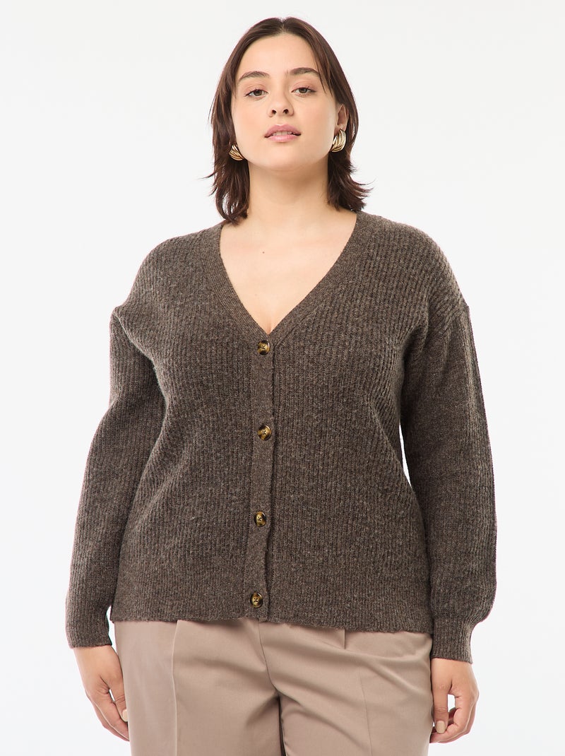 Gilet cardigan en maille côtelée Marron - Kiabi