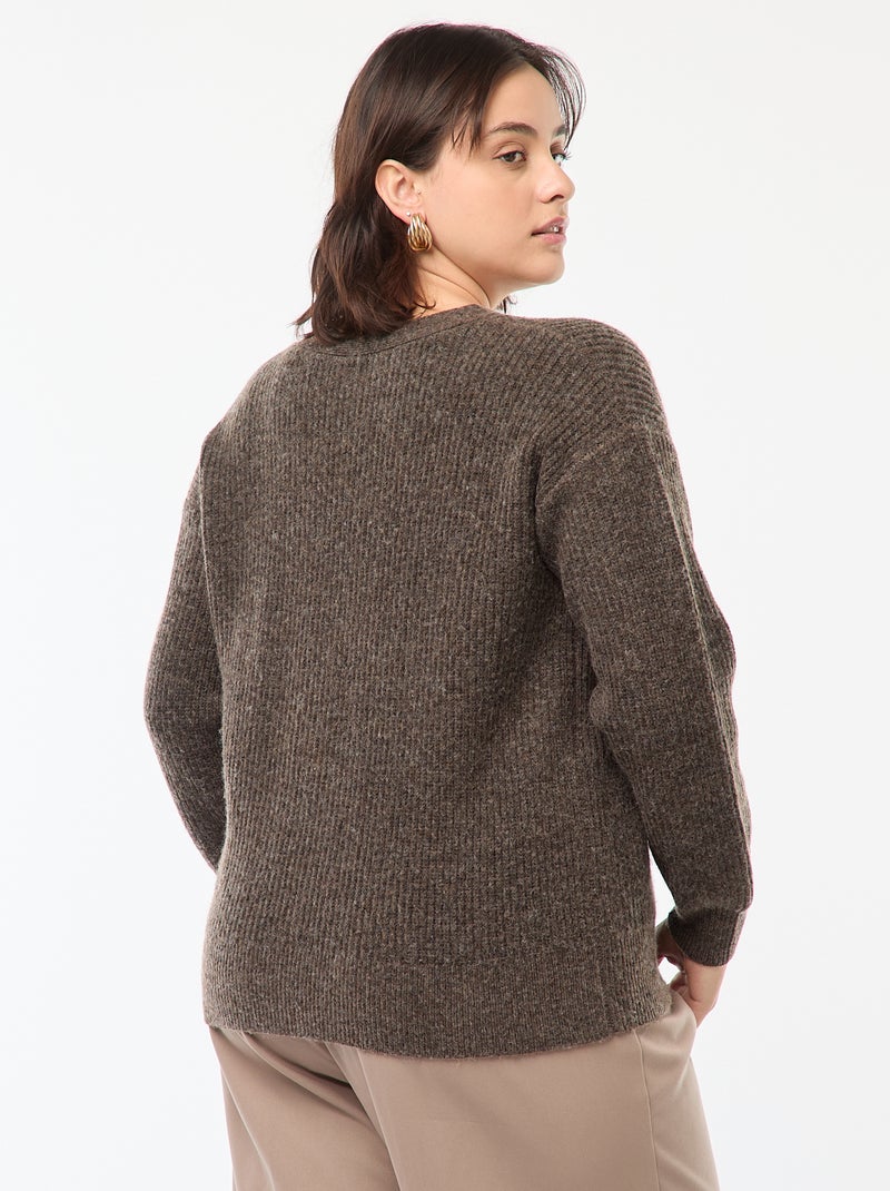 Gilet cardigan en maille côtelée Marron - Kiabi
