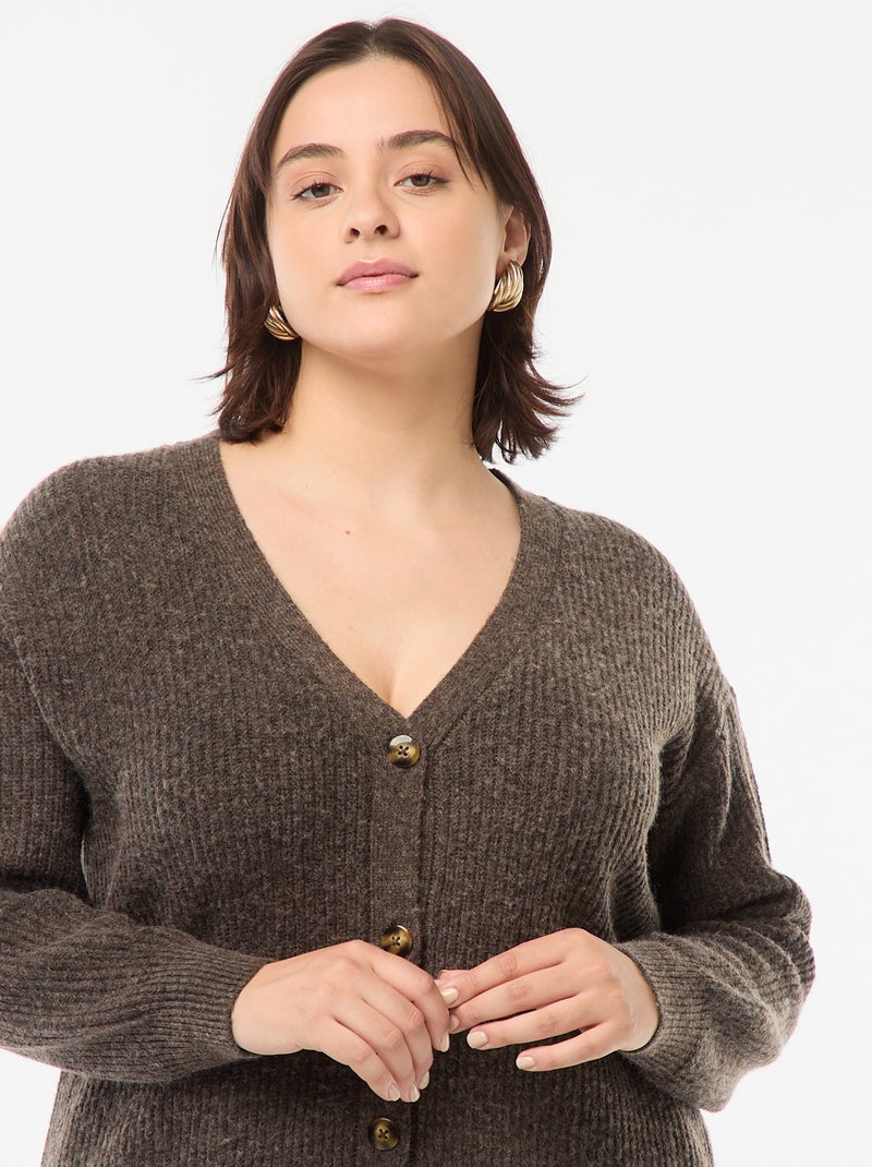 Gilet cardigan en maille côtelée Marron - Kiabi