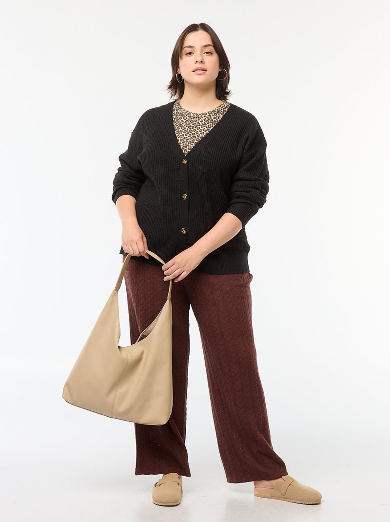 Gilet cardigan en maille côtelée Noir - Kiabi