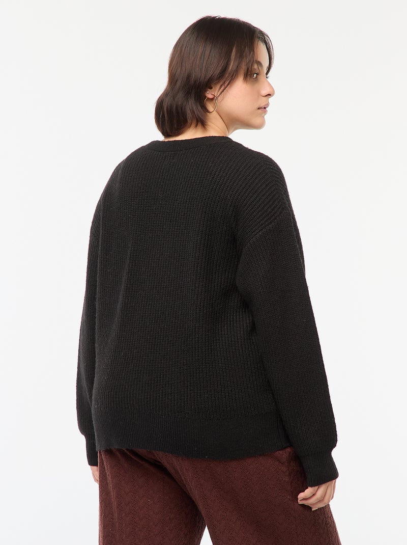 Gilet cardigan en maille côtelée Noir - Kiabi