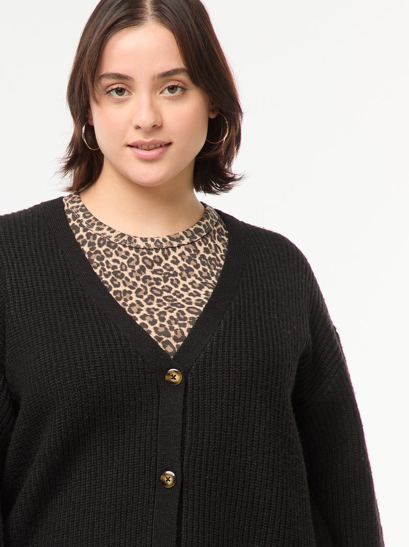 Gilet cardigan en maille côtelée Noir - Kiabi