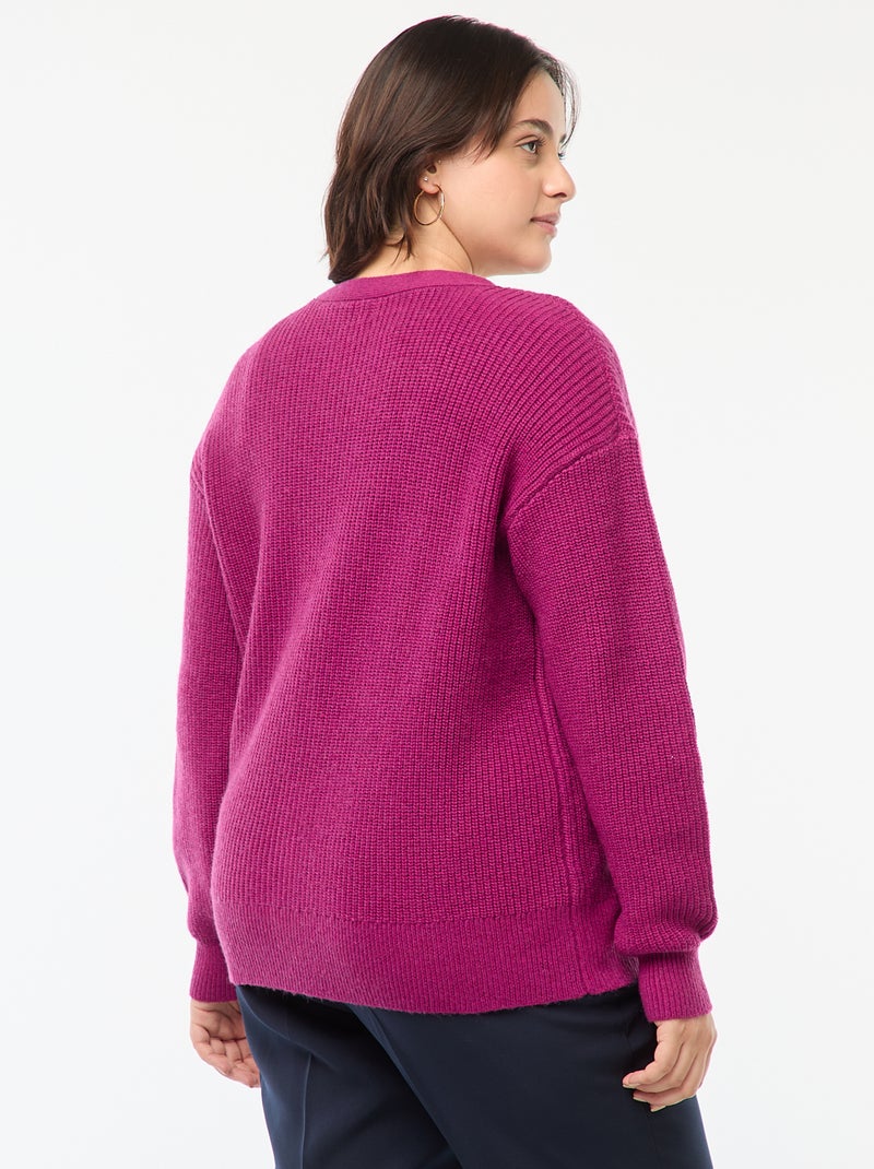 Gilet cardigan en maille côtelée - Gris - Grandes tailles - Femme - 11