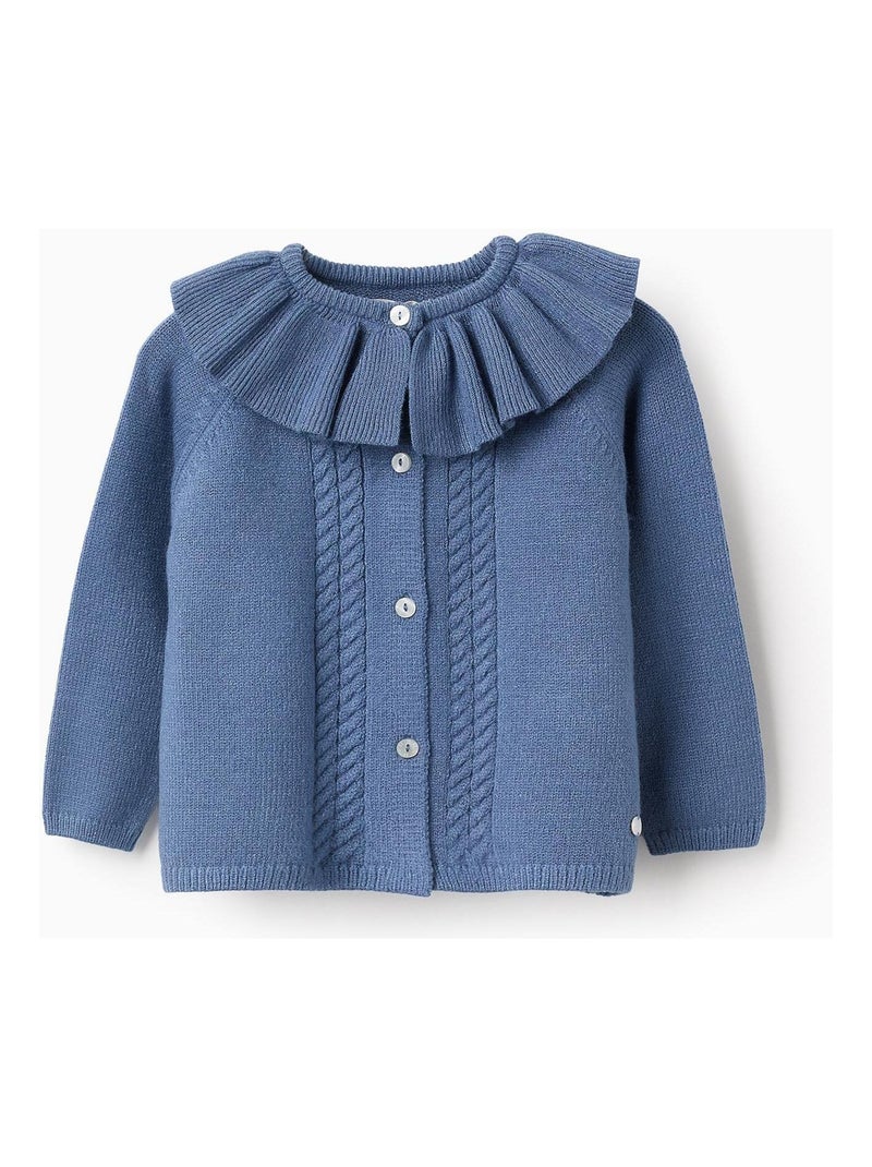 Gilet Cardigan knit tricoté, à volants NOËL Bleu - Kiabi