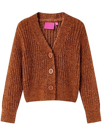 Gilet cardigan maille marron col v à boutons 9/10a - vidaxl