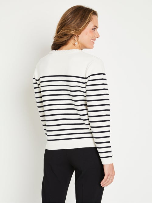 Gilet cardigan rayé court boutonné col rond - Afibel - Kiabi