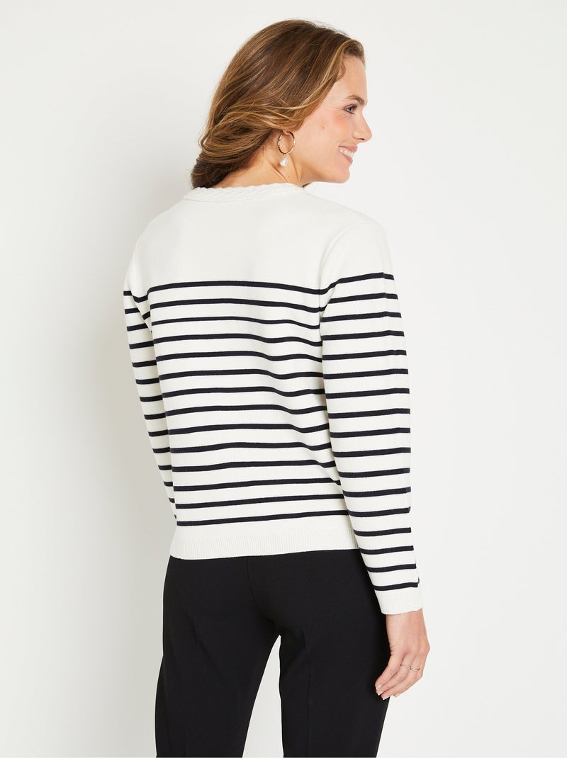 Gilet cardigan rayé court boutonné col rond - Afibel Ecru - Kiabi