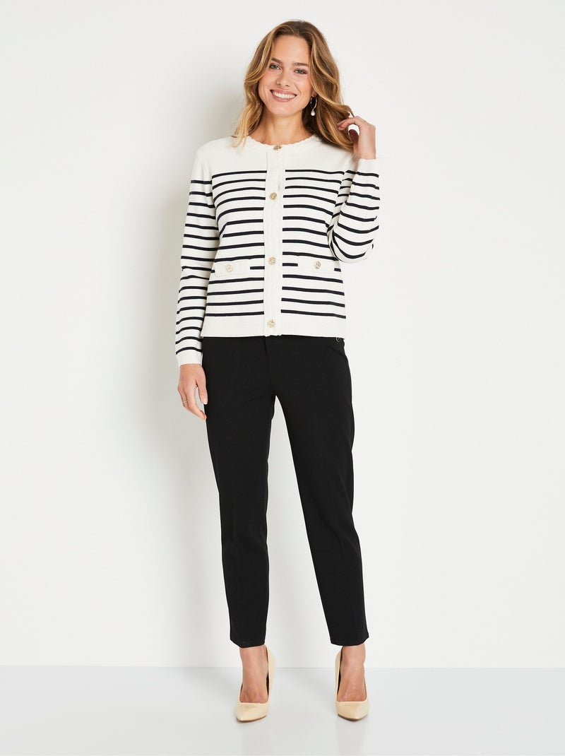 Gilet cardigan rayé court boutonné col rond - Afibel Ecru - Kiabi