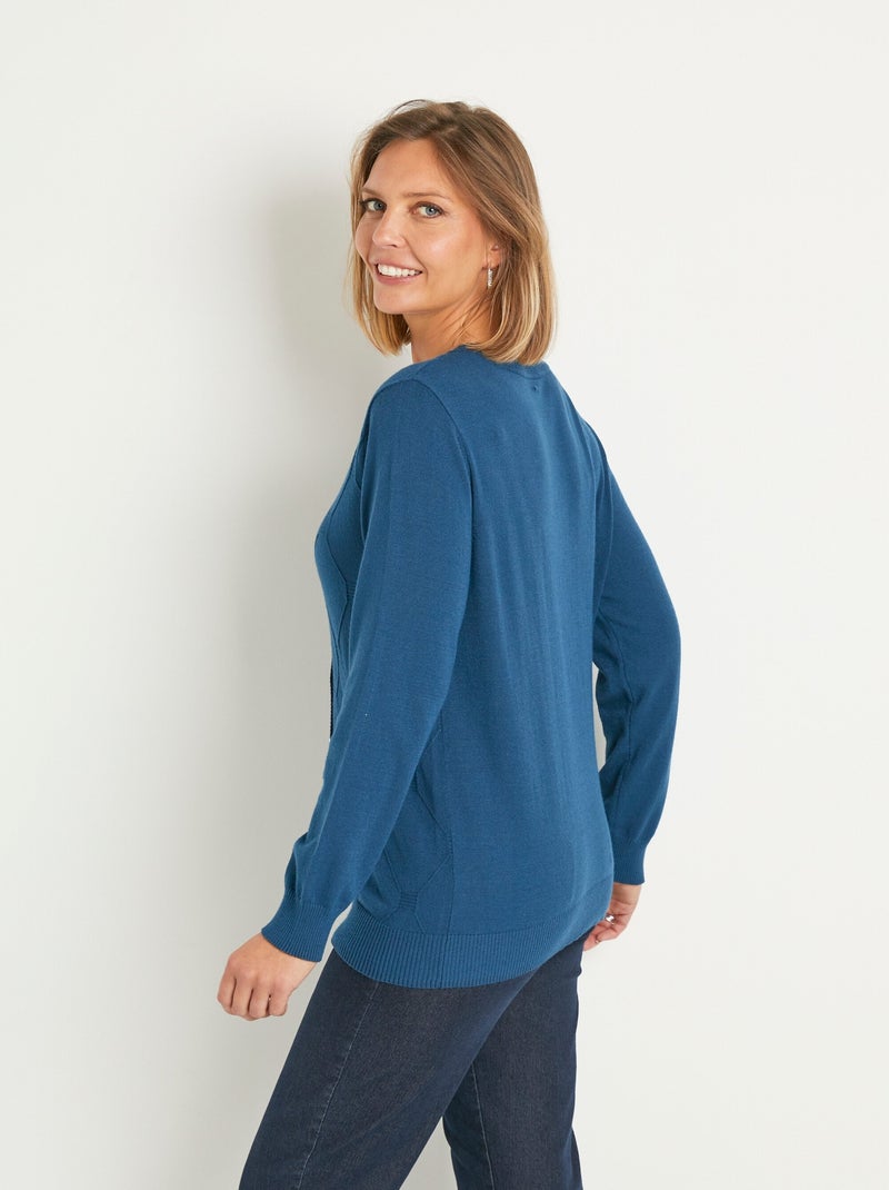 Gilet cardigan uni boutonné modal mélangé - Afibel Bleu canard - Kiabi