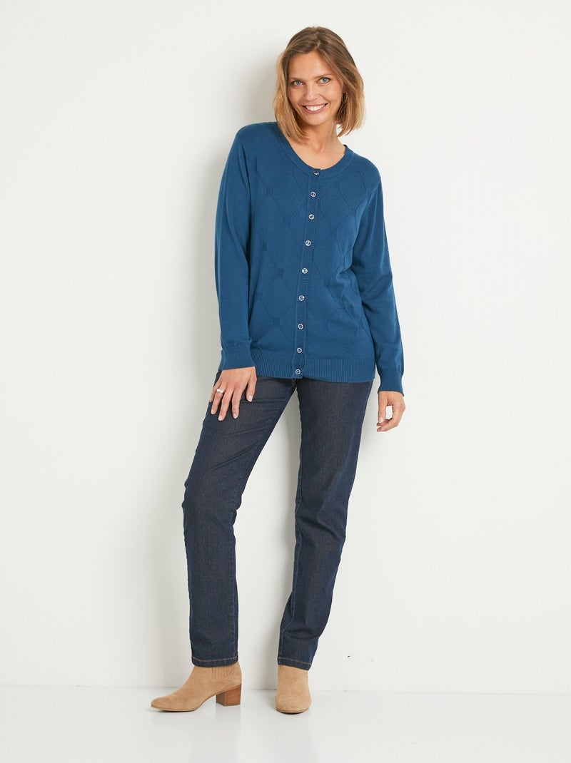 Gilet cardigan uni boutonné modal mélangé - Afibel Bleu canard - Kiabi