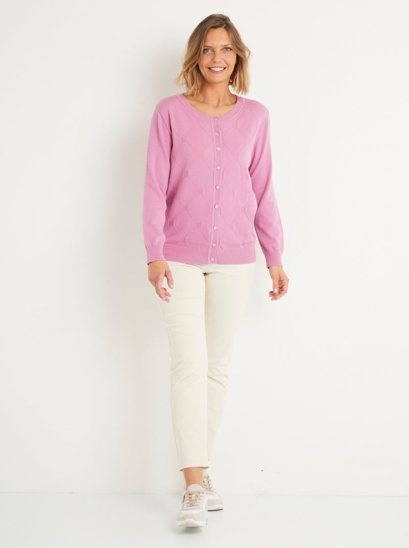 Gilet cardigan uni boutonné modal mélangé - Afibel Rose - Kiabi