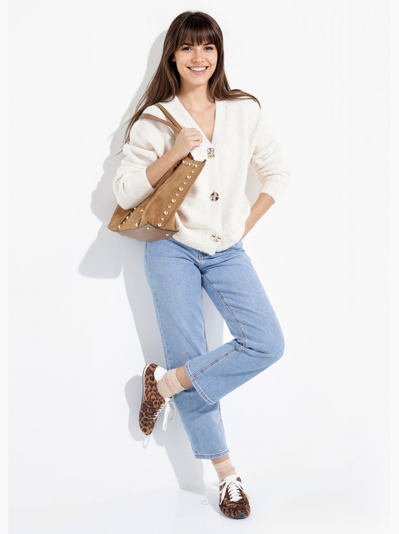 Gilet chaud avec boutons bijou en métal - afibel Ecru - Kiabi