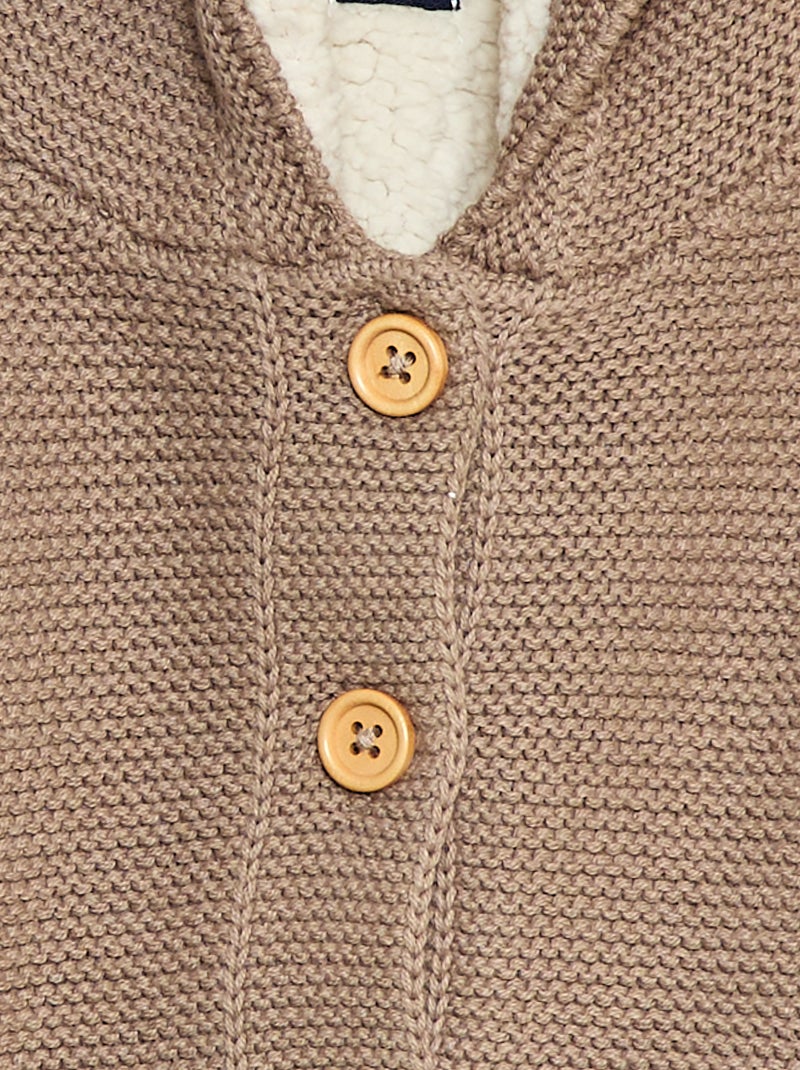 Gilet chaud boutonné en coton Beige - Kiabi
