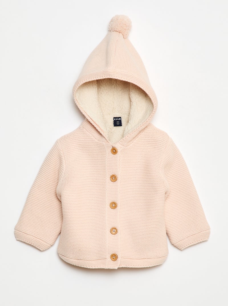 Gilet chaud boutonné en coton Rose - Kiabi