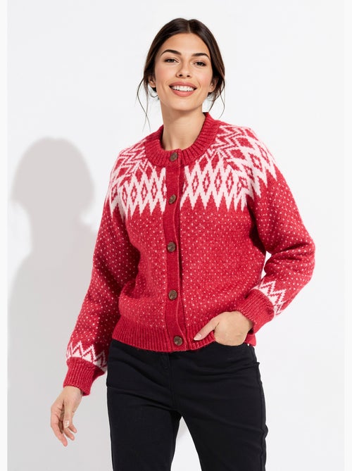 Gilet chaud boutonné jacquard graphique - Afibel - Kiabi