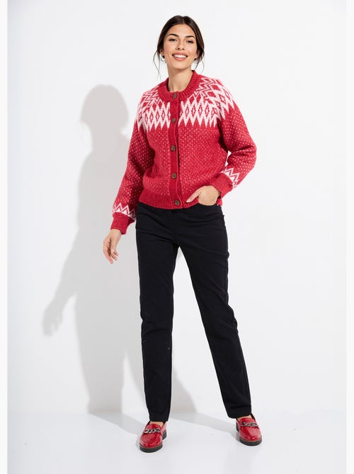 Gilet chaud boutonné jacquard graphique - Afibel - Kiabi