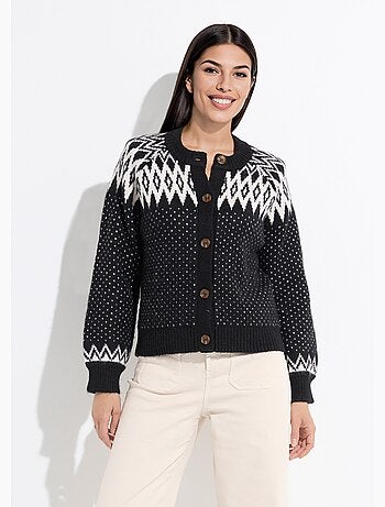 Gilet chaud boutonné jacquard graphique - Afibel