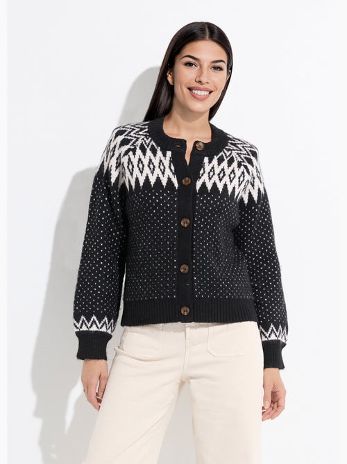 Gilet chaud boutonné jacquard graphique - Afibel - Kiabi