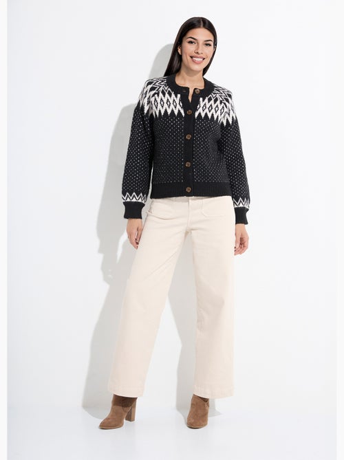 Gilet chaud boutonné jacquard graphique - Afibel - Kiabi