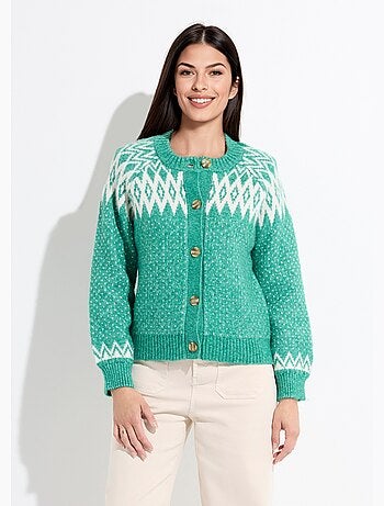 Gilet chaud boutonné jacquard graphique - Afibel