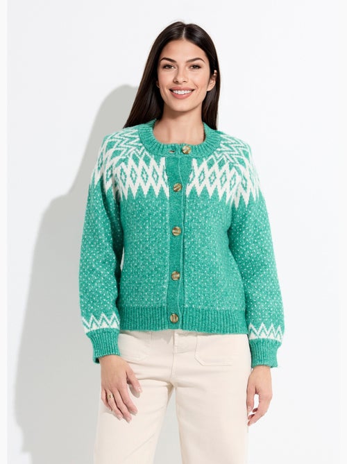 Gilet chaud boutonné jacquard graphique - Afibel - Kiabi