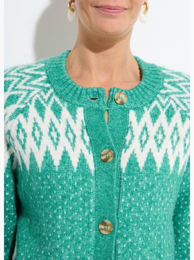 Gilet chaud boutonné jacquard graphique - Afibel Vert - Kiabi