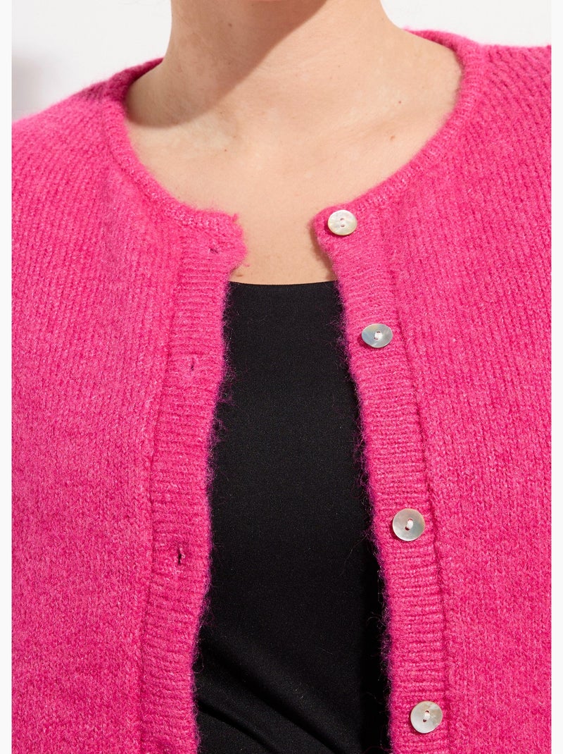 Gilet chaud col rond, maille avec laine - afibel Rose fluo - Kiabi