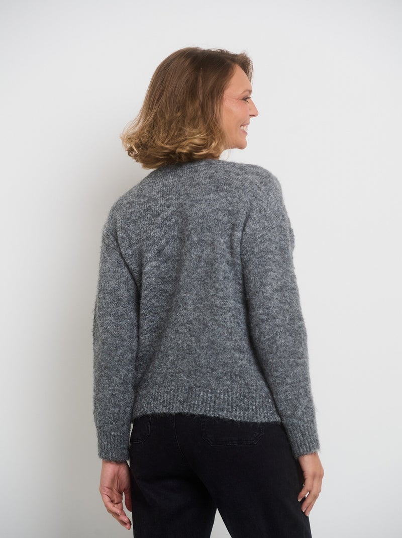 Gilet chaud col V applications fleurs Gris - Kiabi