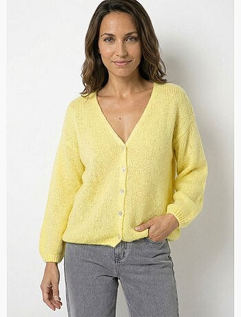 Gilet chaud col v en maille mohair - afibel