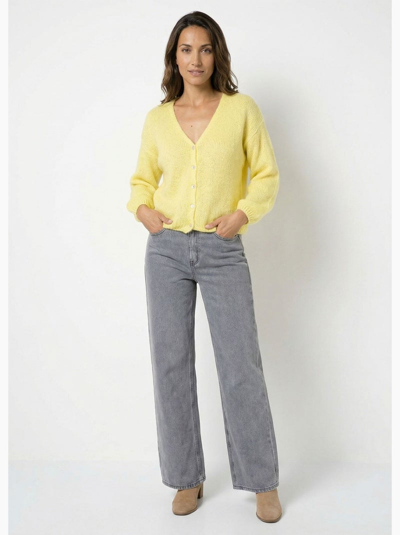 Gilet chaud col v en maille mohair - afibel Jaune - Kiabi