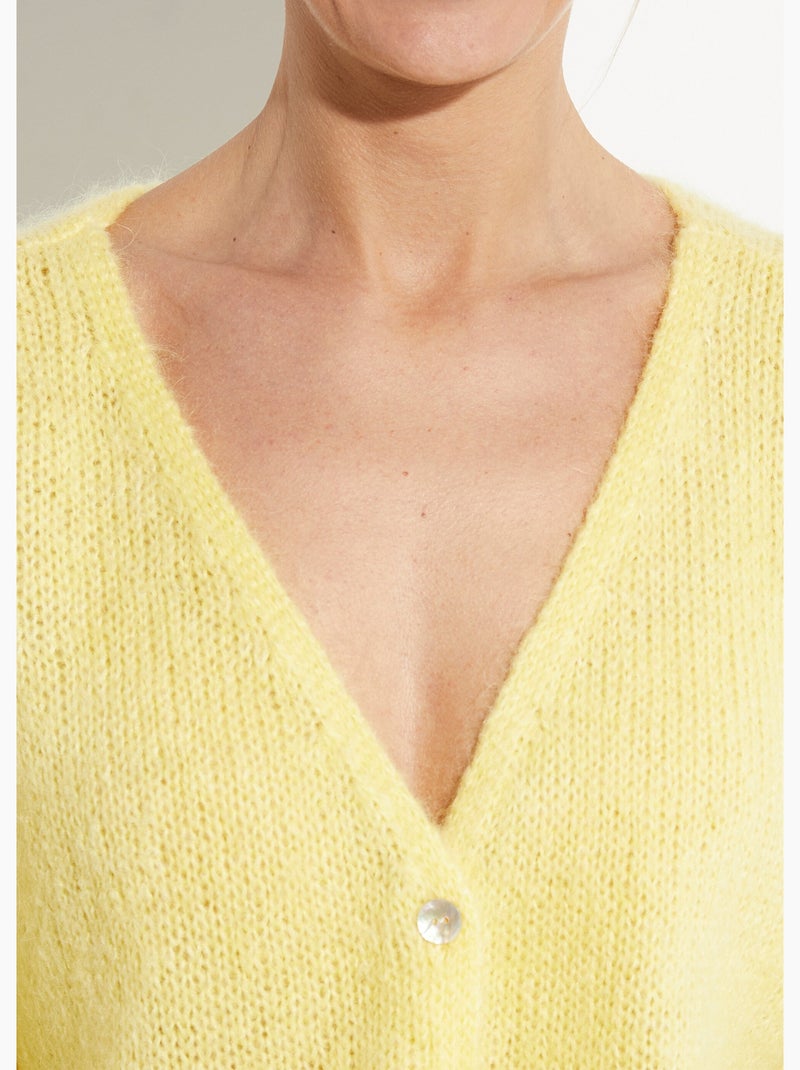 Gilet chaud col v en maille mohair - afibel Jaune - Kiabi