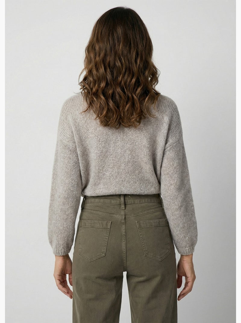 Gilet chaud col V en maille mohair - AFIBEL Taupe - Kiabi