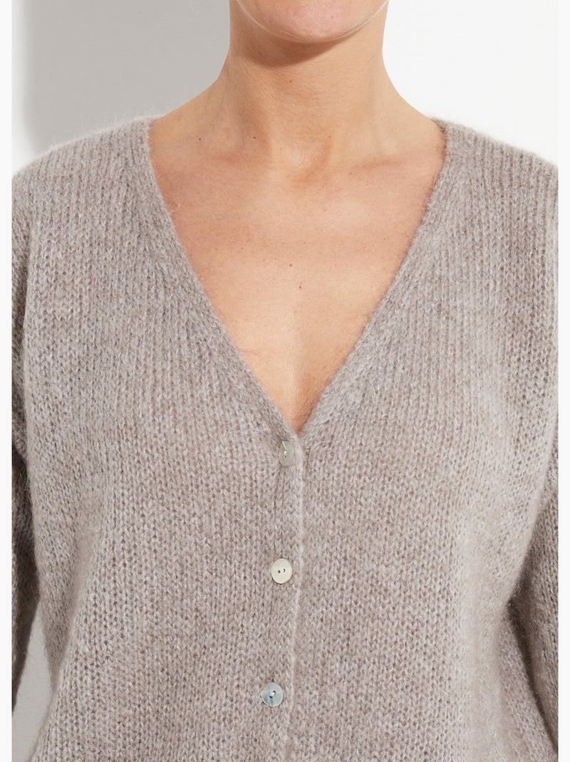 Gilet chaud col V en maille mohair - AFIBEL Taupe - Kiabi