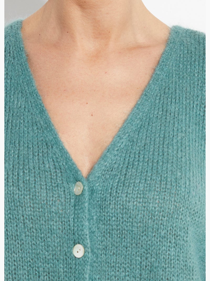 Gilet chaud col V en maille mohair - AFIBEL Vert amande/Mauve/Marine - Kiabi