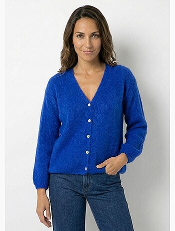 Gilet chaud col V en maille mohair