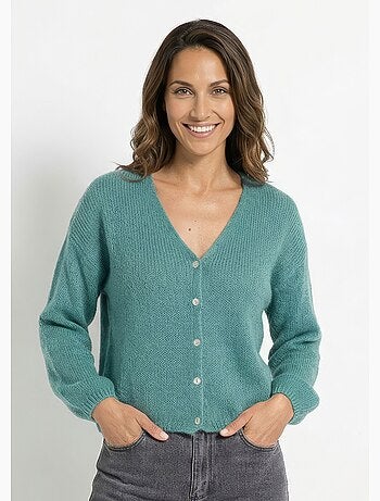 Gilet chaud col V en maille mohair