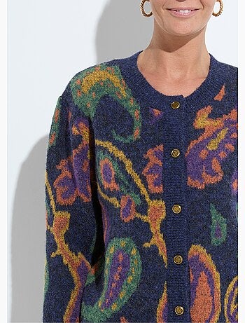 Gilet chaud court boutonné jacquard avec laine - Afibel