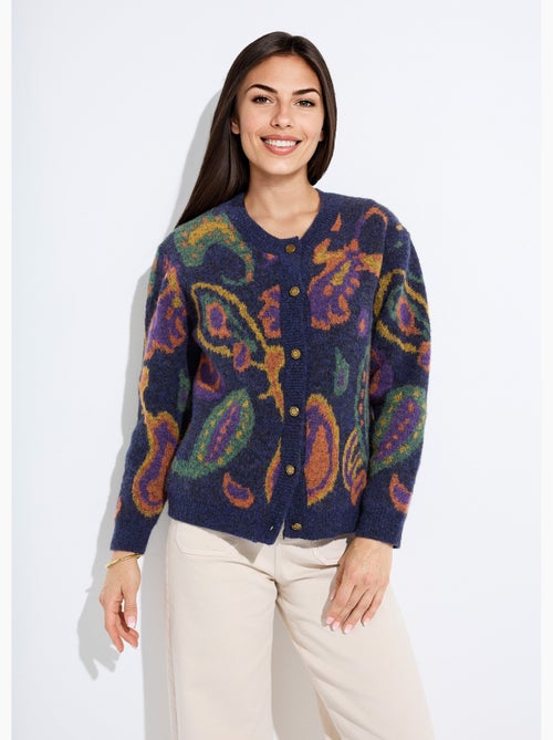 Gilet chaud court boutonné jacquard avec laine - Afibel - Kiabi