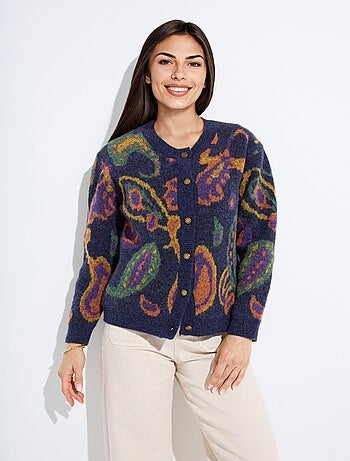 Gilet chaud court boutonné jacquard avec laine