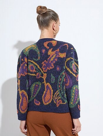 Gilet chaud court boutonné jacquard avec laine