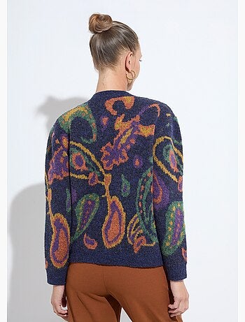 Gilet chaud court boutonné jacquard avec laine