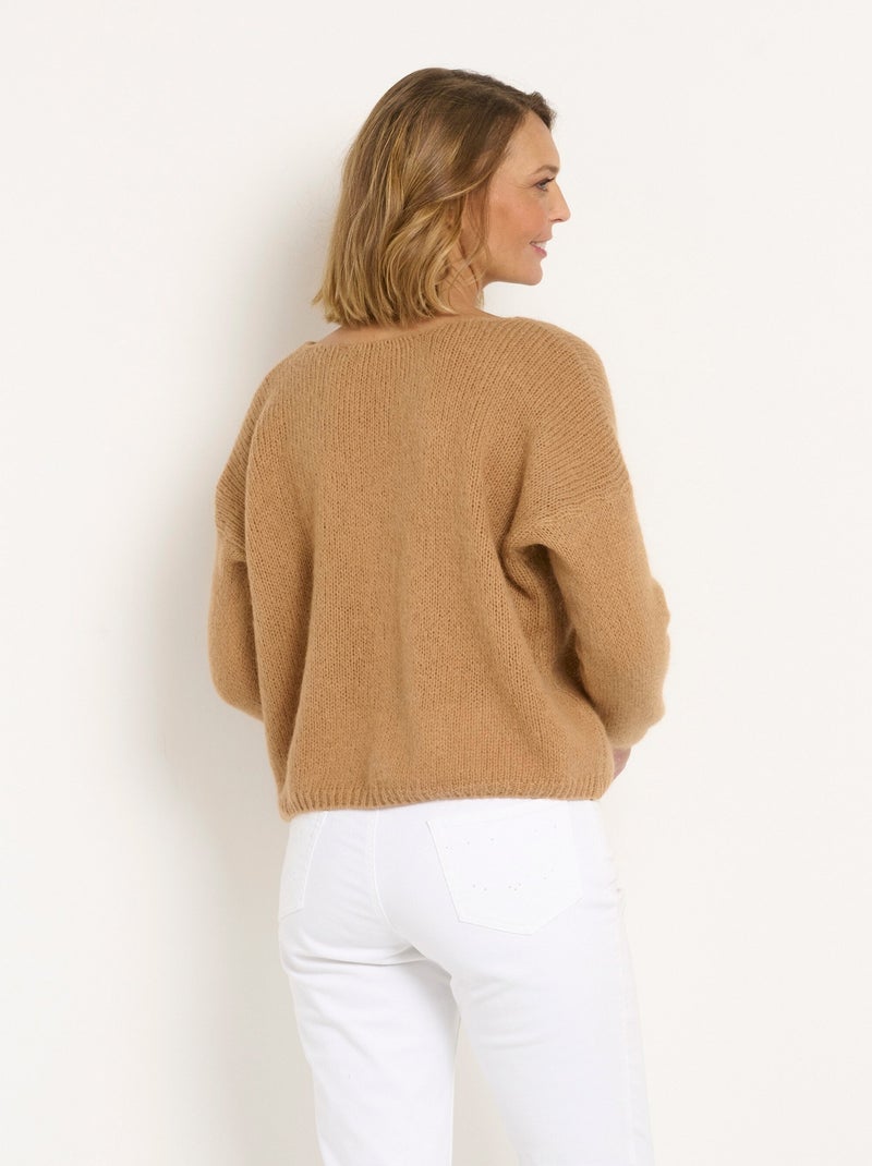 Gilet chaud en mohair avec col v - afibel Camel - Kiabi