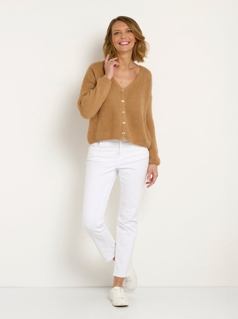 Gilet chaud en mohair avec col v - afibel Camel - Kiabi