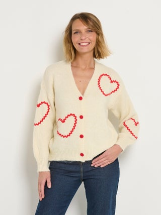 Gilet chaud laine motifs coeurs