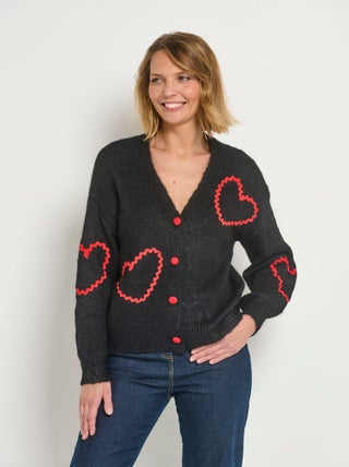 Gilet chaud laine motifs coeurs